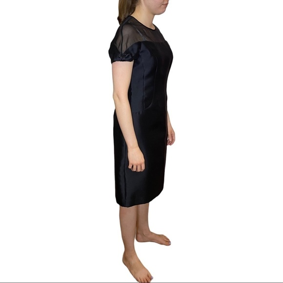 Teri Jon by Rickie Freeman Illusion Yoke Satin Cocktail Dress Size 10 Black - Picture 4 of 13